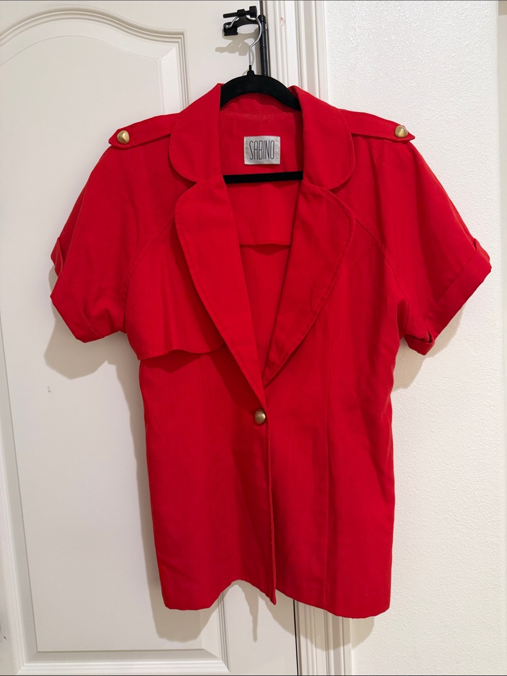 Sabino red vintage gold button linen blend blazer shirt